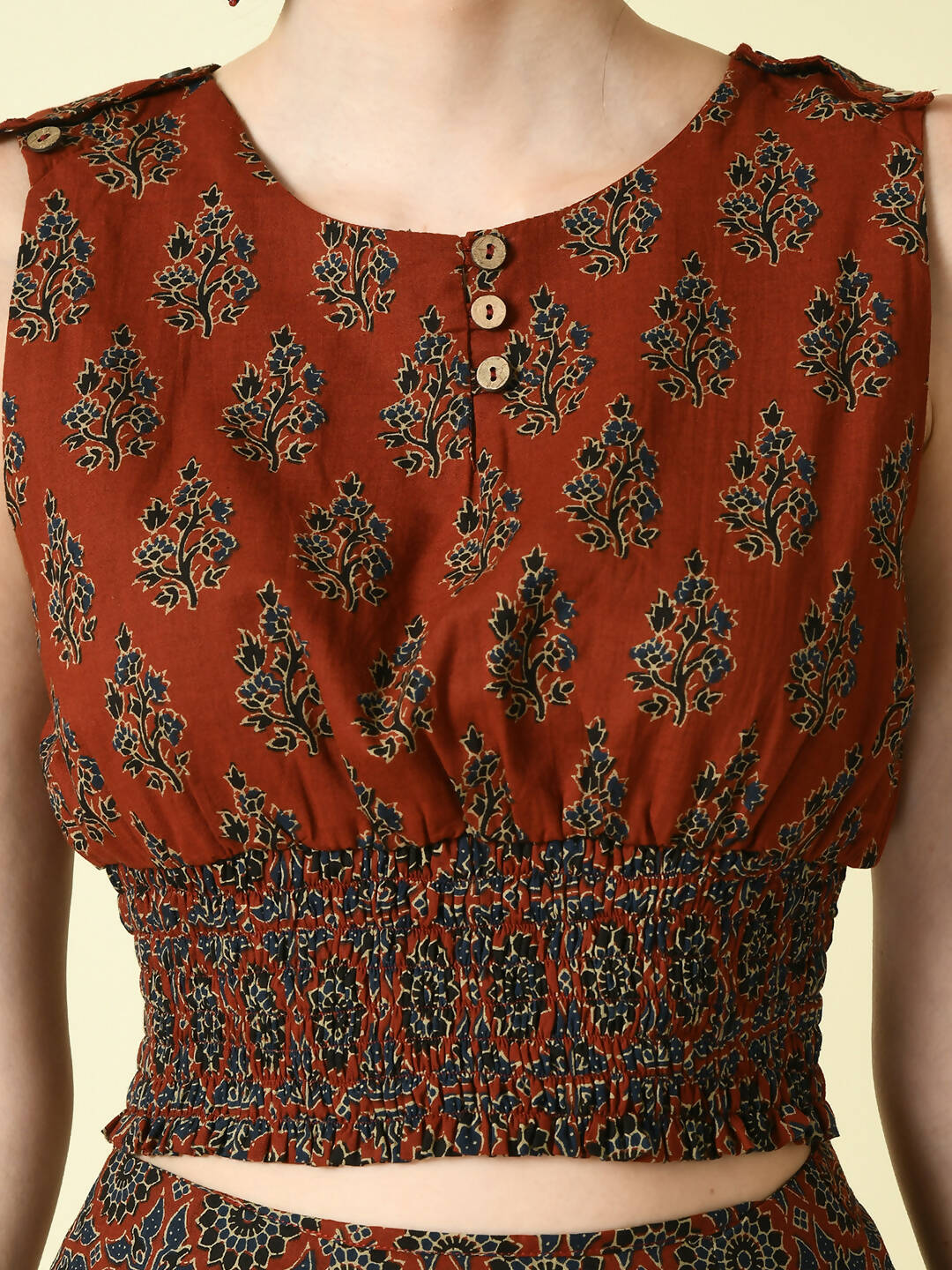 Myshka Women's Rust Ethnic Motifs Printed Top