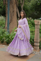 Lorenvalley Lavender Pure Viscose Jacquard with Golden Embroidered Sequins work Lehenga Choli