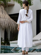 The52 White Women's Gorgeous Embroidered Chanderi Fabric Straight Kurta, Pant and Dupatta Set - Distacart