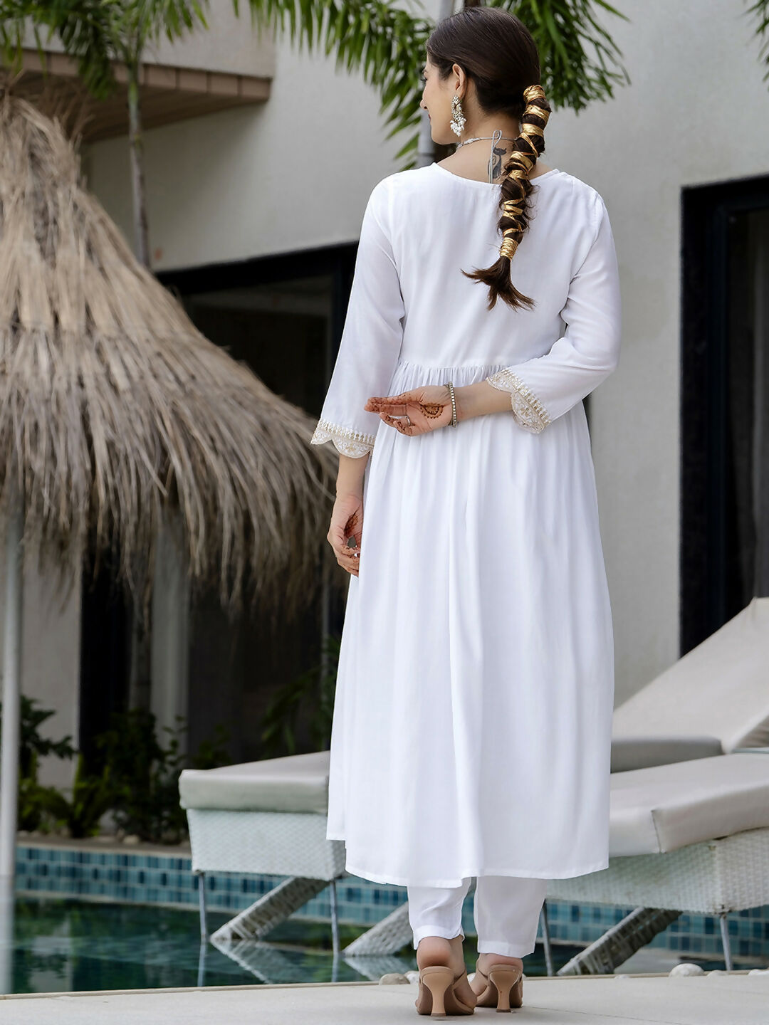 The52 White Women's Gorgeous Embroidered Chanderi Fabric Straight Kurta, Pant and Dupatta Set - Distacart
