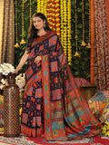 Shree Shyam Fashion Linen Cotton Navy Blue Saree - Distacart