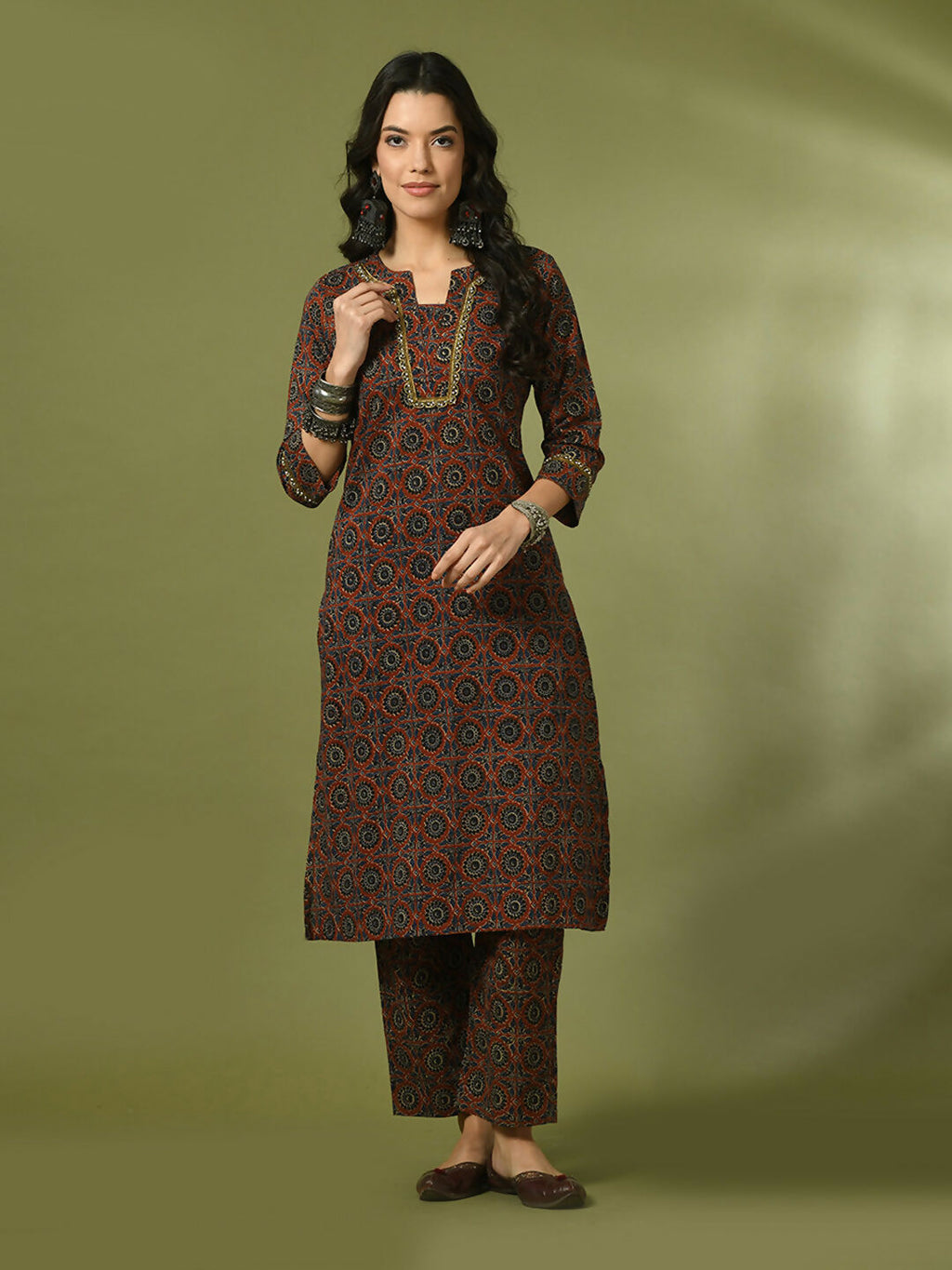 Myshka Women's Multi Printed Cotton Straight Party Kurta Set