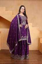 Joban Fashion Wine Crepe Embroidered Sharara Set - Distacart