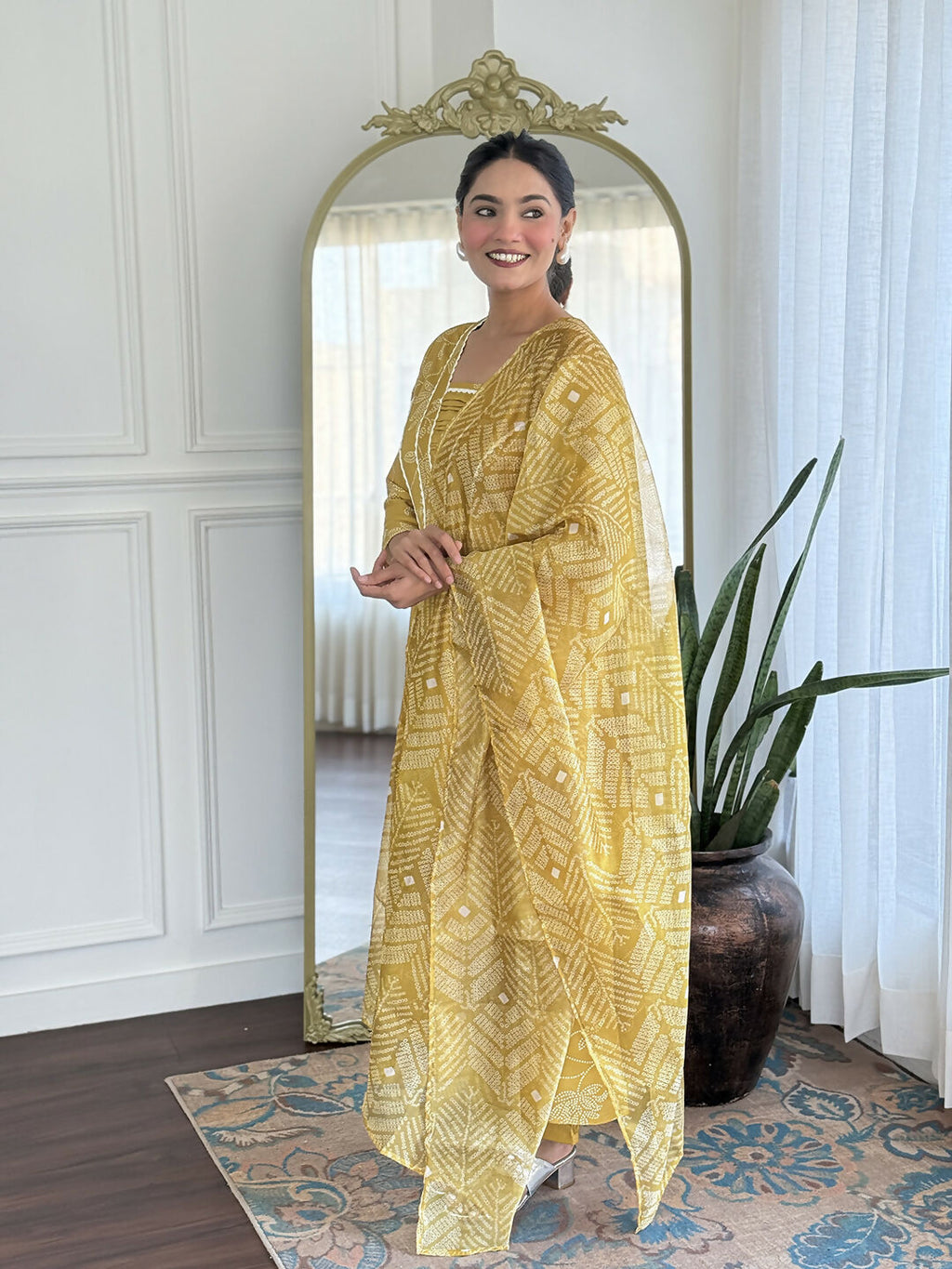 The52 Women's Beautiful Rayon Fabric Printed Work A-Line Kurta Pant and Dupatta Set - Distacart