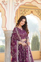 Lorenvalley Purple Pure Viscose Jacquard With Embroidered Sequins work Lehenga Choli