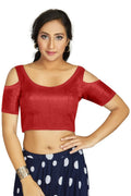 Aastha Fashion Women's Red Art Silk Cold Shoulder Sleeve Readymade Blouse