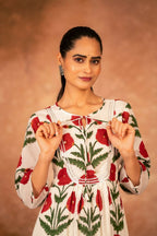 Joban Fashion Red Rose Floral Hand Block Printed Cotton Kurta Pant Set - Distacart