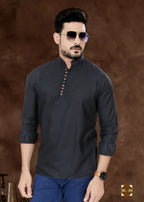 Joban Fashion Men's Pure Cotton Black Plain Short Kurta