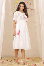 Juniper Women White Cotton Dobby Embroidered A-Line Dress - Distacart