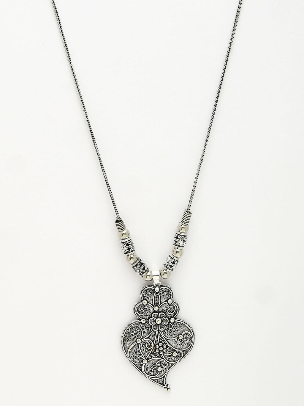 NVR Women's Silver-Toned German Silver Oxidised Pendant with Chain