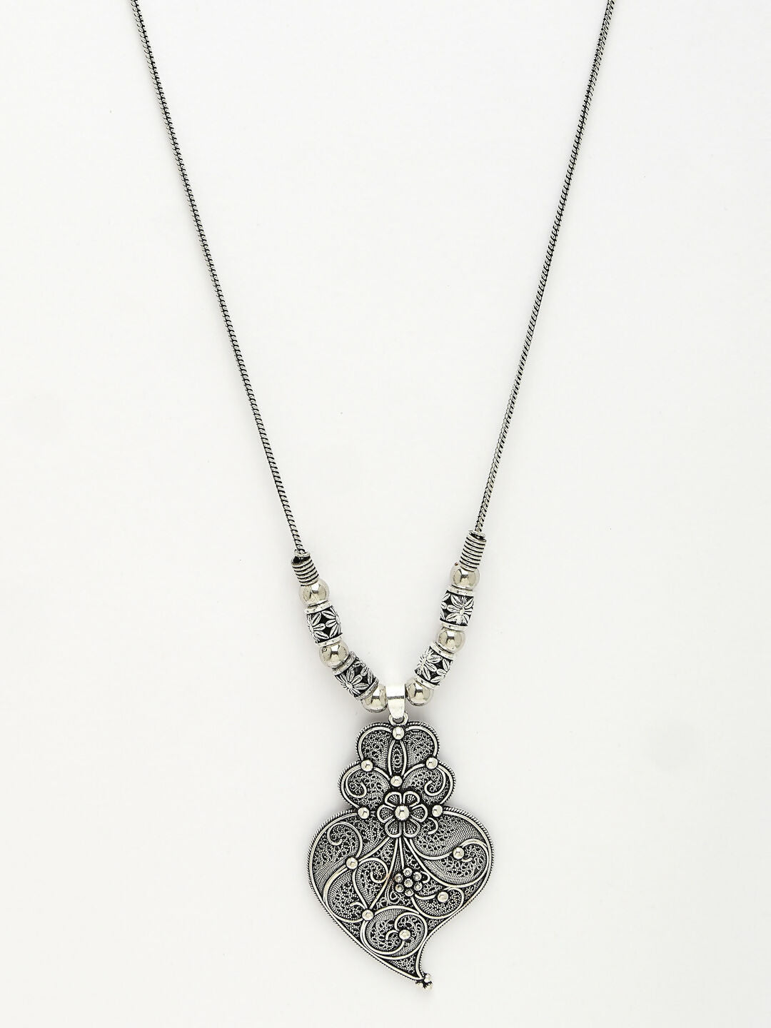 NVR Women's Silver-Toned German Silver Oxidised Pendant with Chain