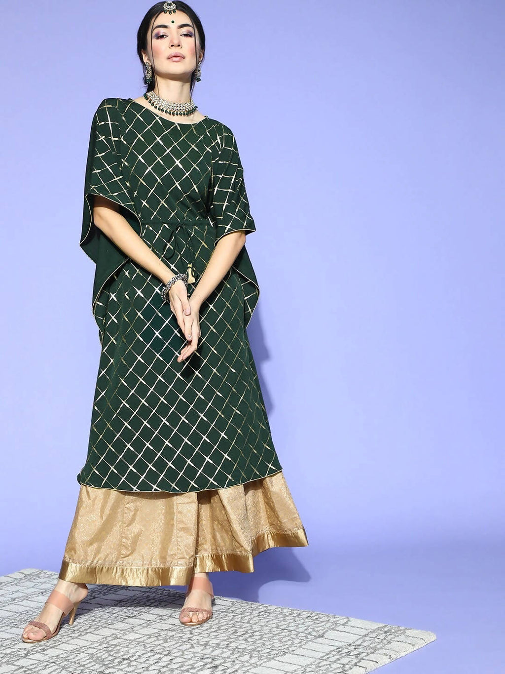 Janasya Green Checked New Age Kaftan Kurta - Distacart