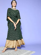Janasya Green Checked New Age Kaftan Kurta - Distacart