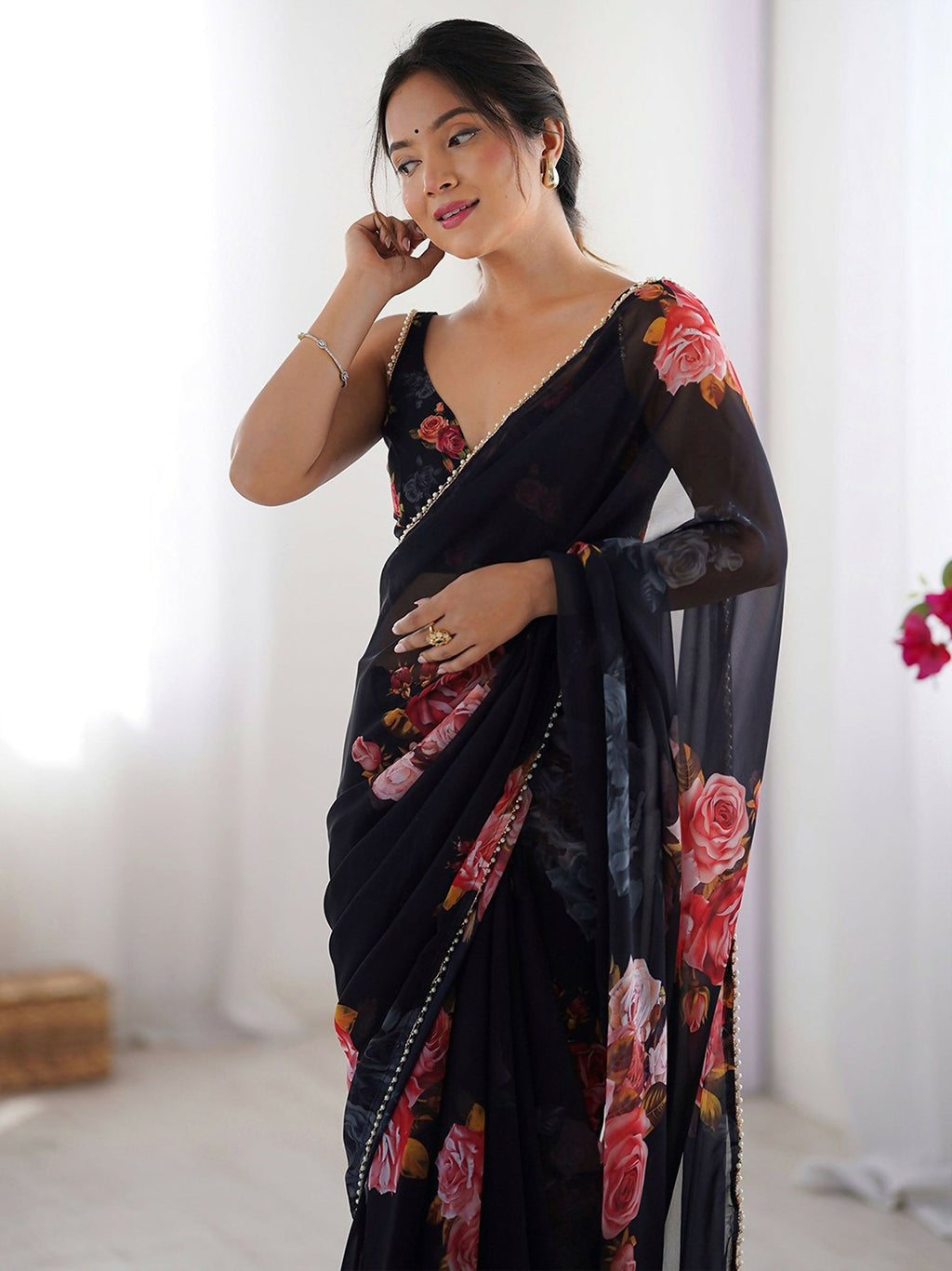 Traditional Partywear Black Georgette Fancy Saree-Pavitra - Distacart