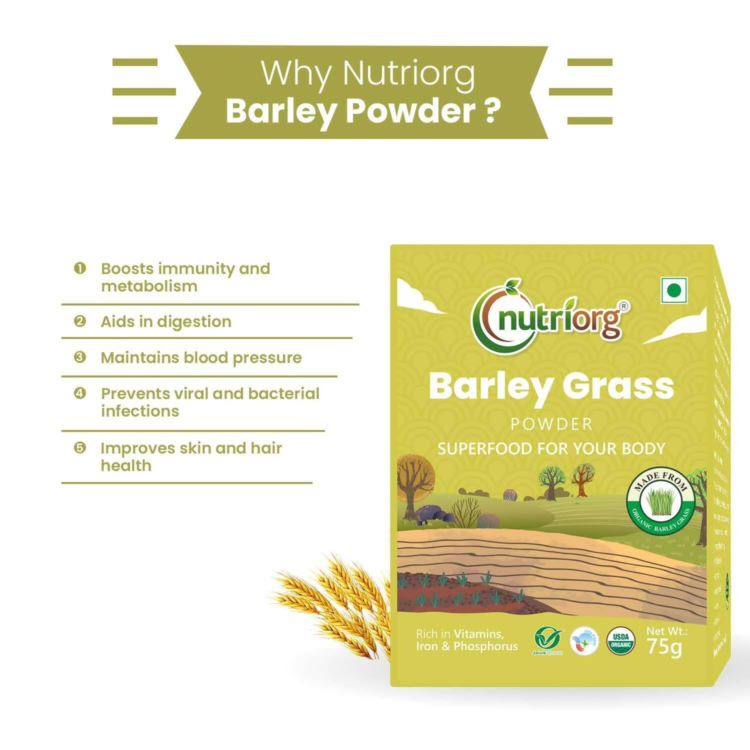 Nutriorg Certified Organic Barley Grass Powder - Distacart