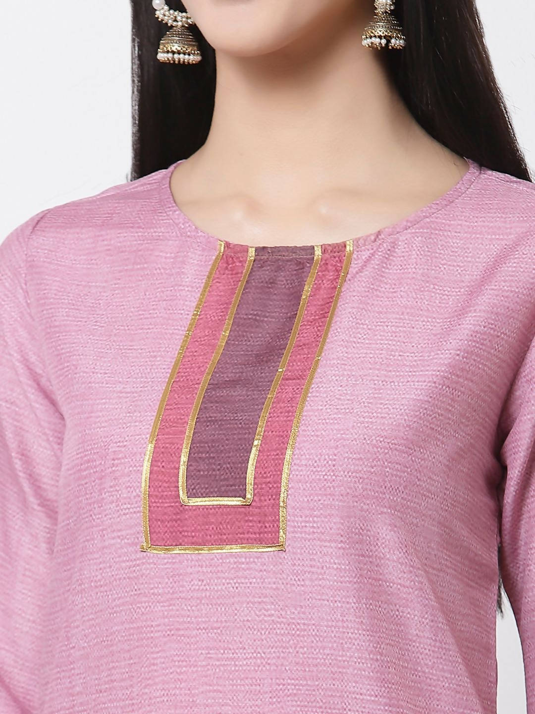 Myshka Pink Cotton Printed Full Sleeve Round Neck Casual Kurta