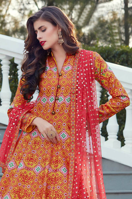 Partywear Designer Orange Heavy Soft Killer Silk Salwar Suit - Anbazaar