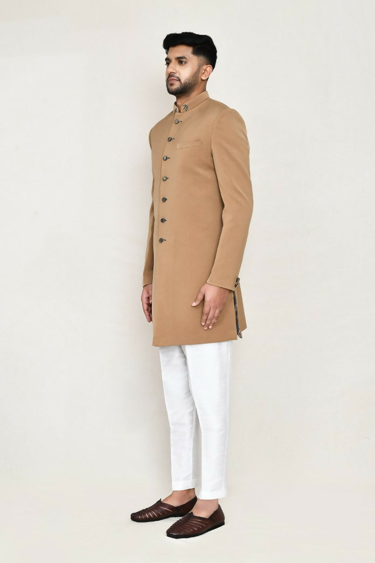 Joban Fashion Chiku Colored Terry Rayon Fabric Indo Western With Straight Fit Pant