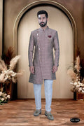 Joban Fashion Men's Red Base Brocade Kurta with Pyjama