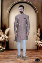 Joban Fashion Men's Red Base Brocade Kurta with Pyjama