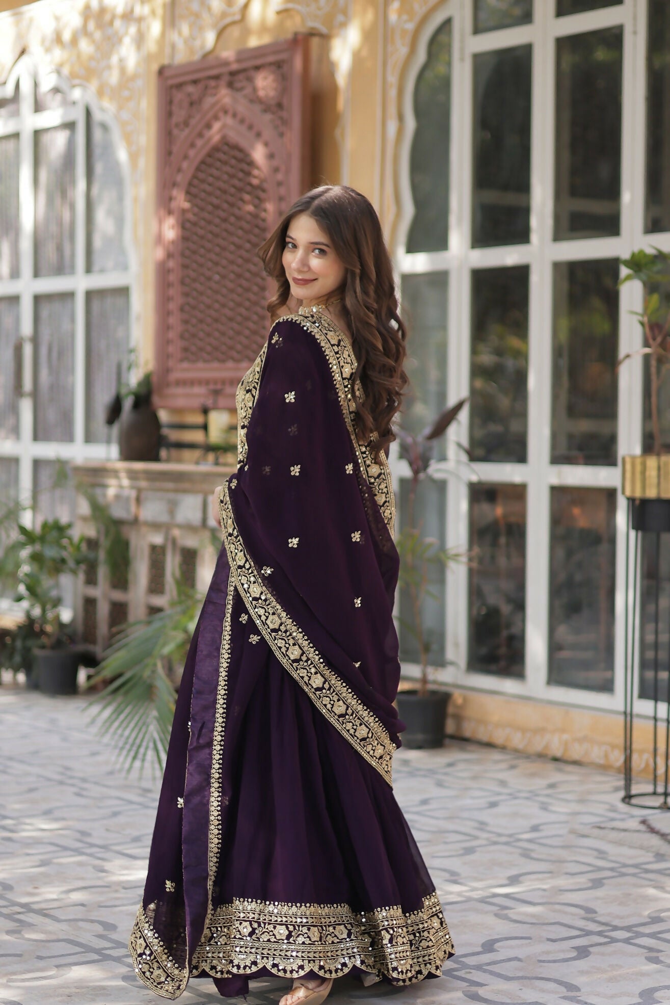 Joban Fashion Wine Georgette Sequence Embroidery Work Kurta Set - Distacart