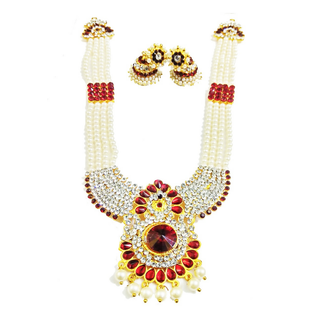 Elite Trading Classic White and Maroon Kempu Stone Necklace Set