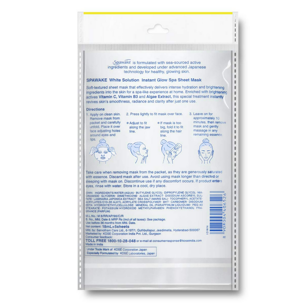 Spawake Face Sheet Mask Whitening Instant Glow for Hydrating & Radiance