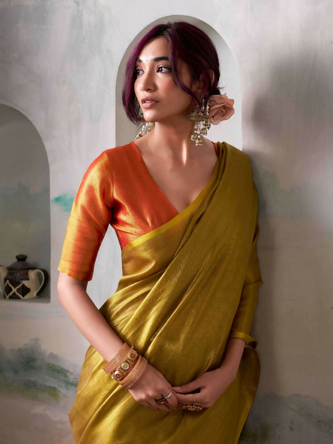Shree Shyam Fashion Tissue Silk Mustard Saree - Distacart