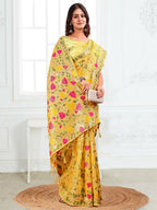 Shree Shyam Fashion Linen Cotton Yellow Saree - Distacart