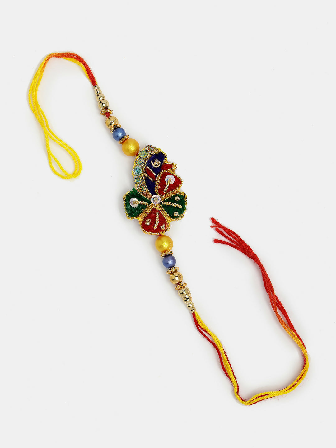NVR Women & Men Set of 2 Multicolor Thread Work & Beaded Bhaiya Bhabhi Rakhi With Roli Chawal & Chocolate - Distacart