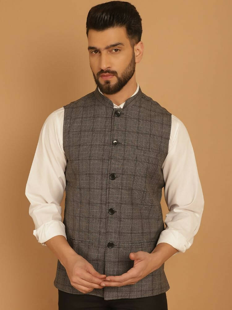 Even Apparels Nehru Jacket With Welt Pockets - Grey