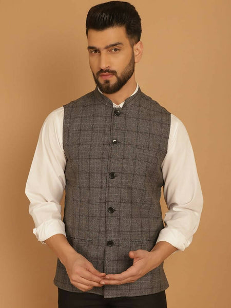 Even Apparels Nehru Jacket With Welt Pockets - Grey