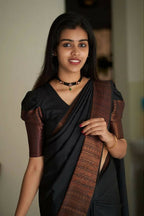 DEIANA'S Beautiful Designer Golden zari Soft Lichi Silk Saree - Black