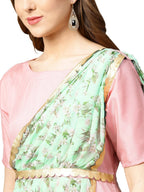 Ahalyaa Pink & Green Solid Maxi Dress with Attached Dupatta - Distacart