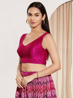 Joban Fashion Purple Mulberry Silk Padded Blouse With Round Neck Sleeveless - Distacart