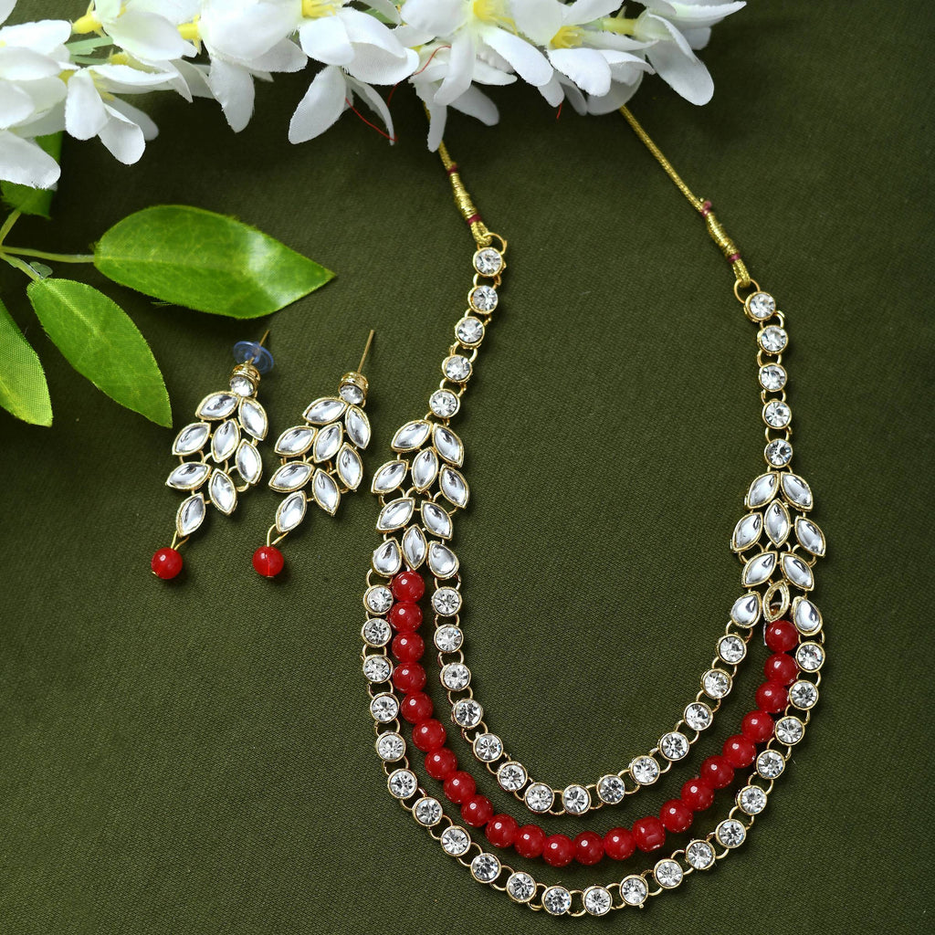 Mominos Fashion Johar Kamal Handicraft Finish White & Red Pearls Choker For Women (White/Red) - Distacart