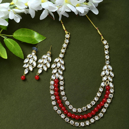 Mominos Fashion Johar Kamal Handicraft Finish White & Red Pearls Choker For Women (White/Red)