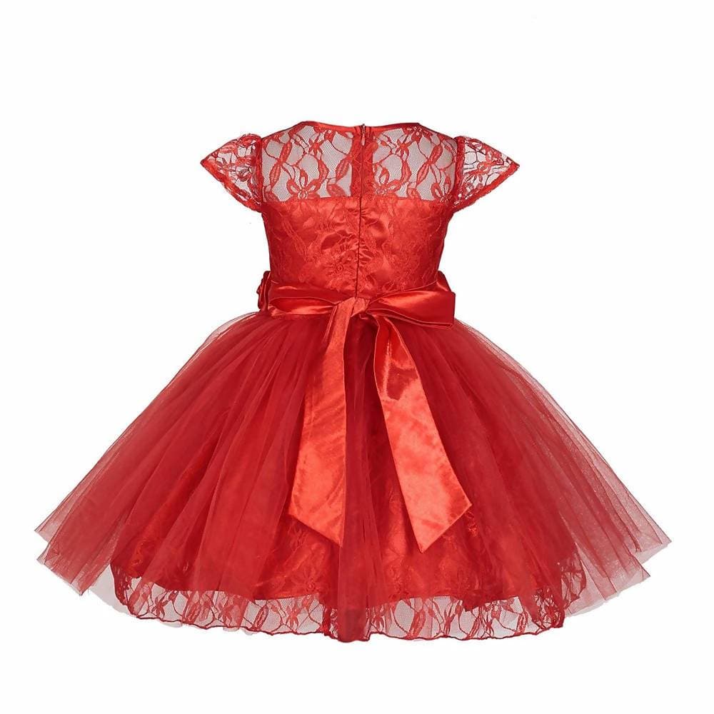 Asmaani Baby Girl's Red Color Satin A-Line Frock (As-Dress-22131)