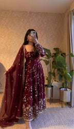 Teeya Creation Maroon Color Faux Georgette Long Party Wear Gown - Distacart