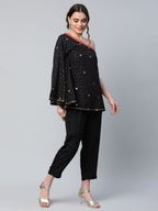 Ahalyaa Women Black Crepe Printed Top with Trouser Set - Distacart