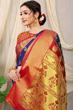 Jyoti Fashion Women's Navy Blue Banarasi Silk Zari Woven Saree with Blouse