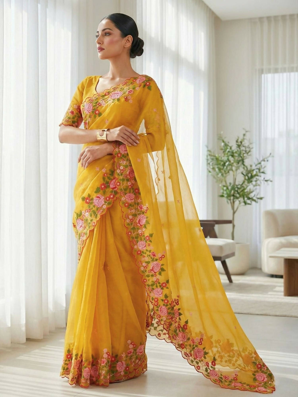 Joban Fashion Yellow Candy Crush Party Wear Sarees - Distacart