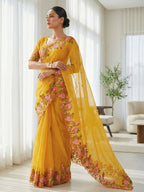 Joban Fashion Yellow Candy Crush Party Wear Sarees - Distacart