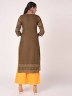 Cheera Hand Block Print Earth Brown Straight Kurta (MAAI-060K)