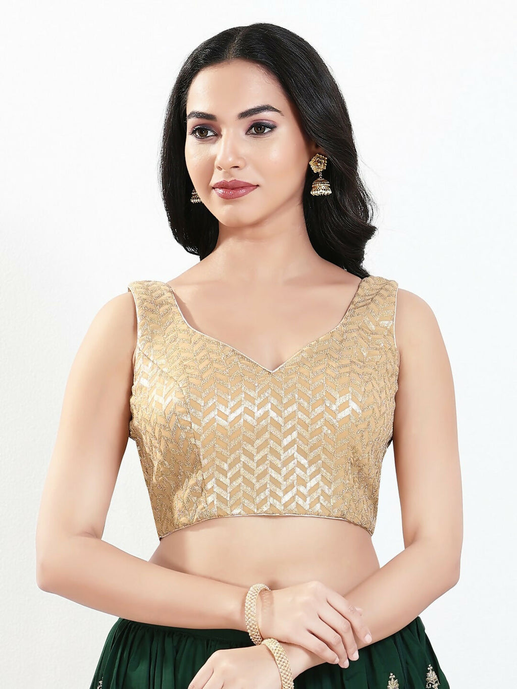 Joban Fashion Gold Silk Padded Blouse With Sweetheart Neck Sleeveless - Distacart