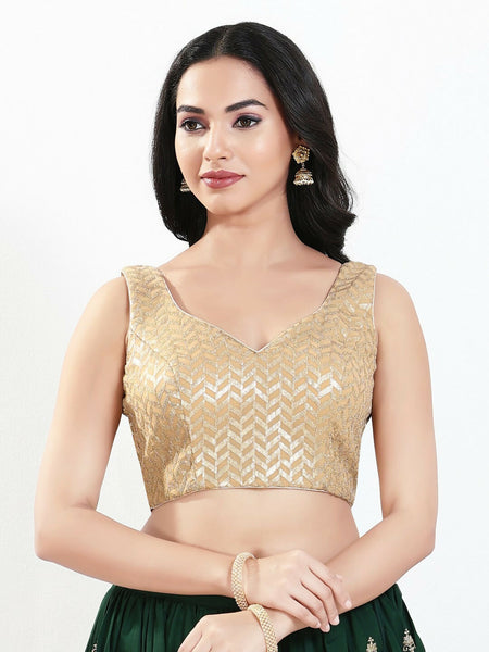 Joban Fashion Gold Silk Padded Blouse With Sweetheart Neck Sleeveless