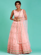 House of Panchhi Peach Net Sequinse Work Lehenga & Blouse, Dupatta