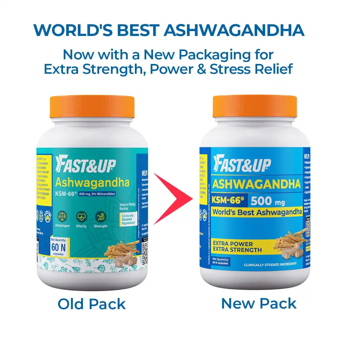 Fast&Up Ashwagandha KSM-66 600mg Capsules - Unflavored - Distacart
