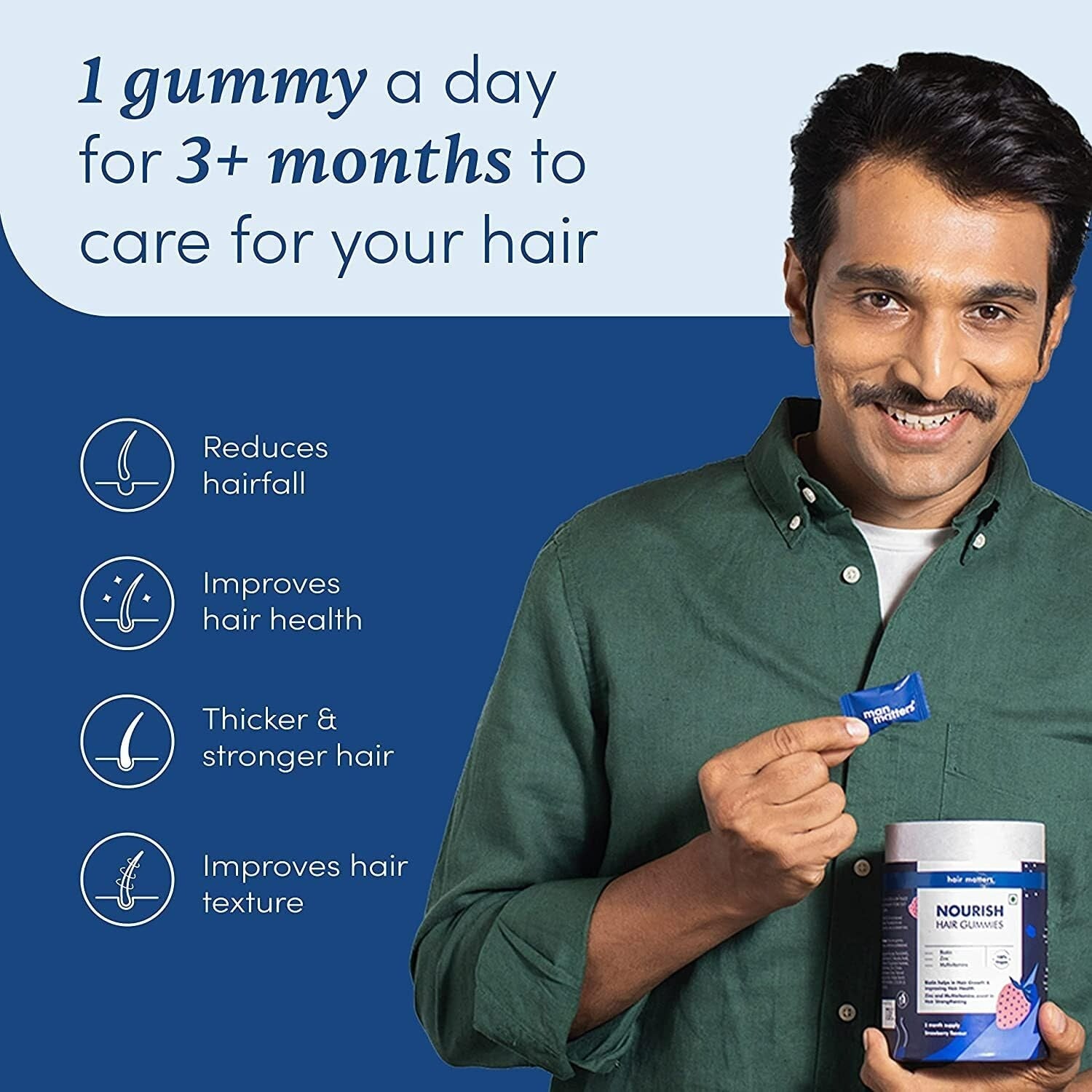Man Matters Biotin Nourish Hair Gummies With Multivitamins (Sugar Free) - Strawberry Flavor - Distacart