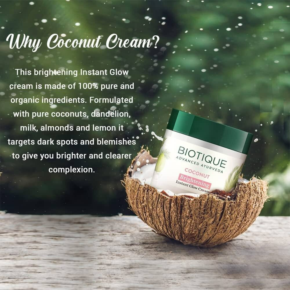 Biotique Advanced Ayurveda Bio Coconut Whitening & Brightening Cream - Distacart